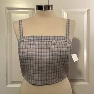 Elodie NWT Plaid Square Neck Crop Tank, size Medium